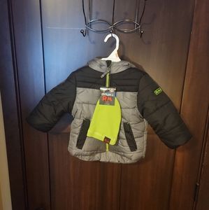 NWT Baby Toddler Boys RM 1958 Winter Coat With Hat Grey Black & Green Size 2T